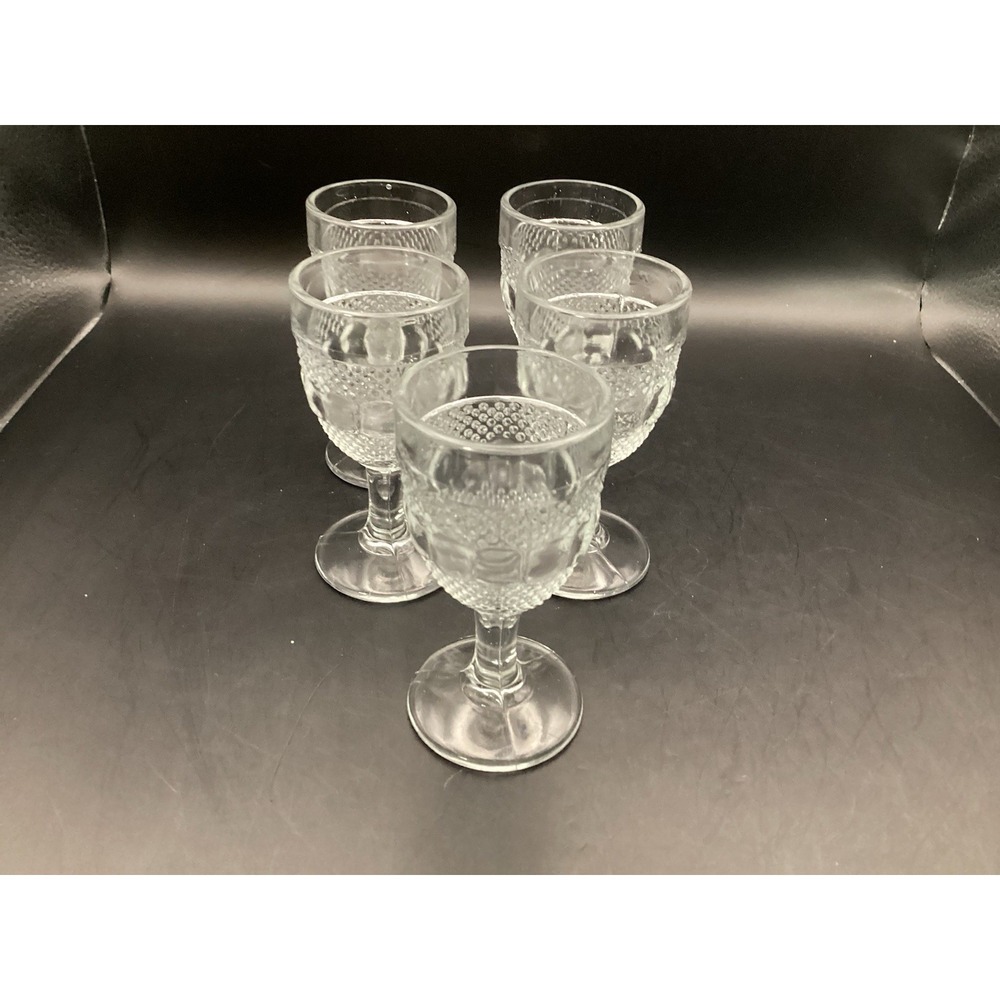 Antique Set Of 5 EAPG Gillander‎ Glass Dewdrop Cordial Glasses-3.75" Tall